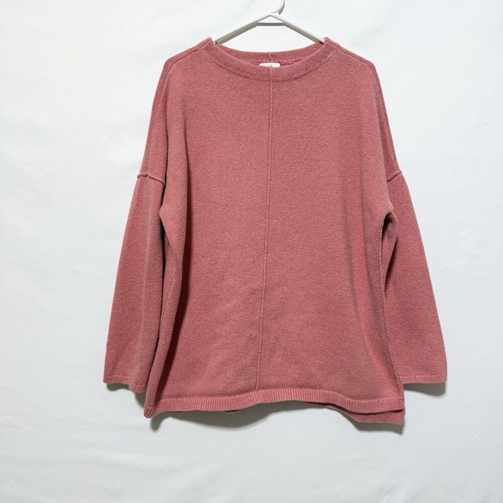 J Jill Womens L Coral Pink Cotton Blend Knit Pullover Sweater